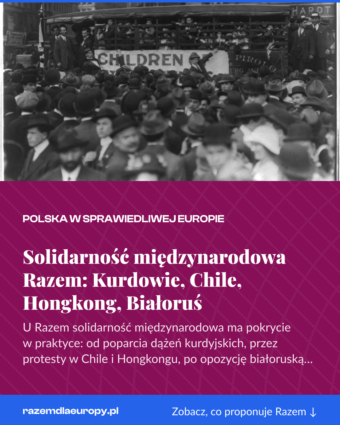 Grafika pionowa do udostępnienia: Solidarność międzynarodowa Razem: Kurdowie, Chile, Hongkong, Białoruś