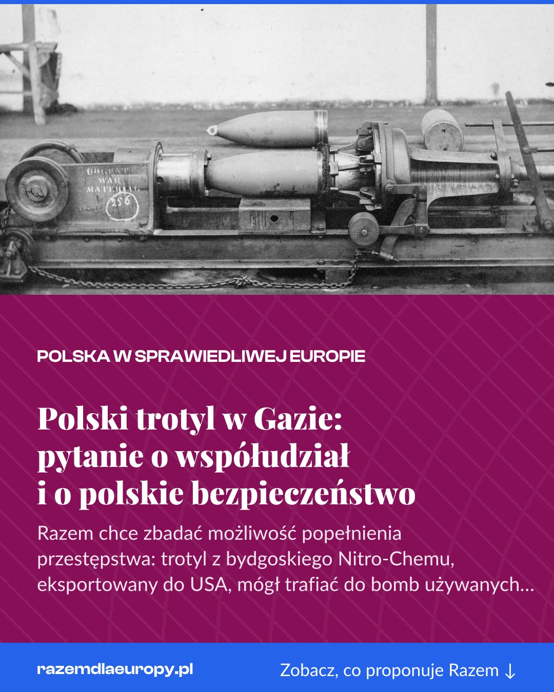 Grafika pionowa do udostępnienia: Polski trotyl w Gazie: pytanie o współudział i o polskie bezpieczeństwo