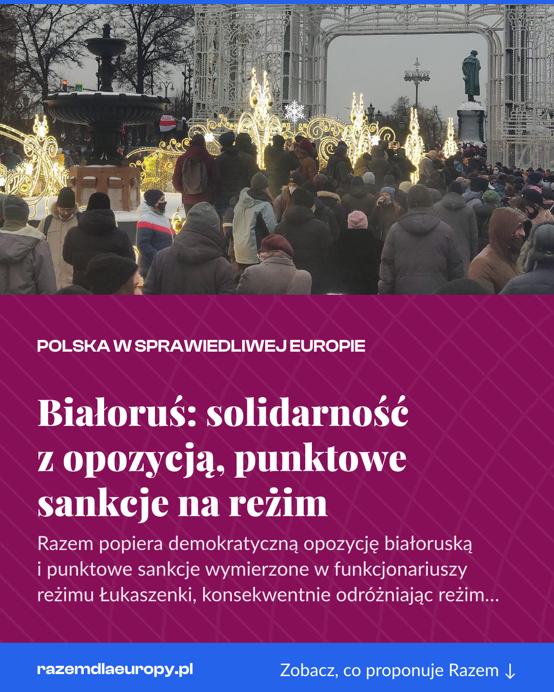 Grafika pionowa do udostępnienia: Białoruś: solidarność z opozycją, punktowe sankcje na reżim