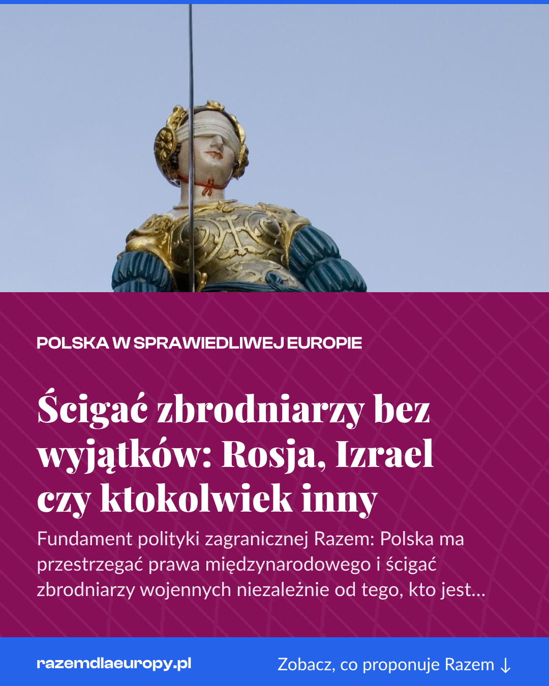 Grafika pionowa do udostępnienia: Ścigać zbrodniarzy bez wyjątków: Rosja, Izrael czy ktokolwiek inny